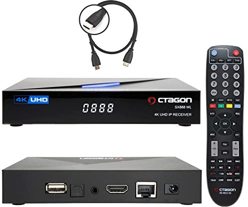 Octagon SX888 V2 WL 4K Smart TV Box + HM-SAT HDMI Kabel, 2 Betriebssystemen: Define OS + E2 Linux, mit PVR Aufnahmefunktion, Sat to IP Receiver, Mediathek, YouTube WebRadio, Multiboot, WiFi WLAN