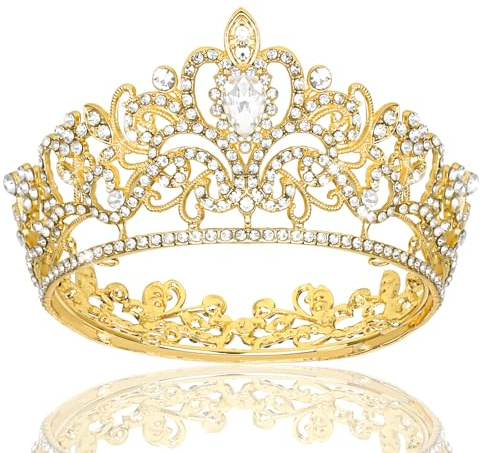 YARIEW Small Gold Crystal Crown Flower Bouquets Accessories Rhinestones Wedding Cake Topper Birthday Crown Cake Decorations Bridal Costume Cosplay Hair Accessories