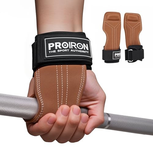 PROIRON Grip Palestra, Grip Straps con Doppio Strato di Pelle Oxford, Strips Palestra con Protezione Del Polso Imbottita da 5 mm e Tappetino Antiscivolo per Sollevamento Pesi Pesanti (coppia)