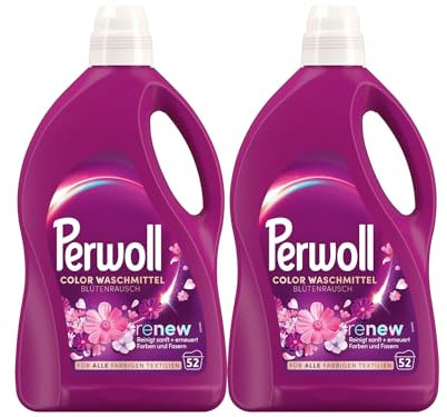 PERWOLL Blütenrausch Waschmittel 2x 52 WL (104 Waschladungen), Feinwaschmittel reinigt sanft und erneuert Farben und Fasern, für alle farbigen Textilien, mit Dreifach-Renew-Technologie
