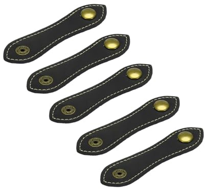 sourcing map 5Pcs Leather Cable Straps Cord Organizer 100x20mm Cable Ties Portable Cable Management for USB Cable, Headphone Wire, Black