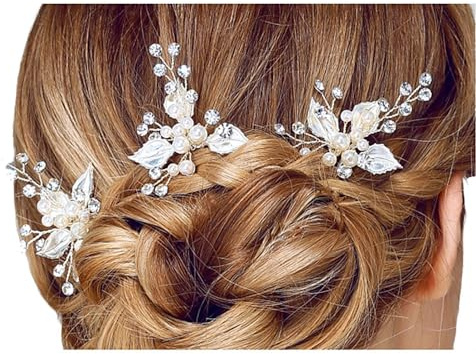 Miya 3 Stücke MEGA Glamour Braut Kamm Haarnadel Steckkamm mit wunderschöner Blumen Blüte, verschönert mit Perle und Kristallen, Braut Schmuck Hochzeit Jugendweihe Haarschmuck, Form (Silber)