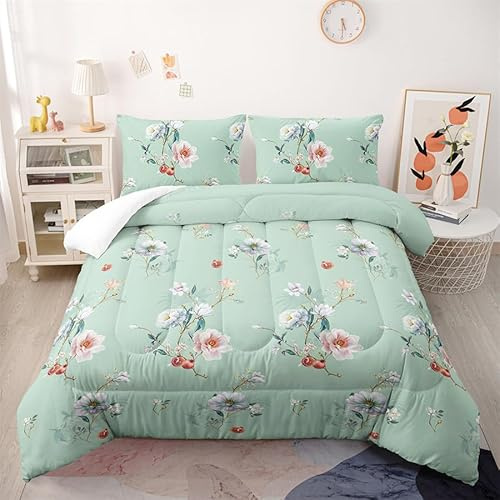 Coverless Duvet Duck Egg Green Coverless Duvet Double Microfiber Bedspread Lightweight Bedspreads Double Size All Seasons Quilted Bedspreads+2 Pillowcases(50x75cm) 200x200cm