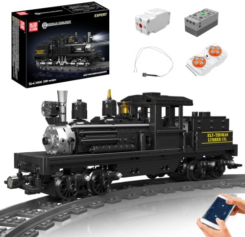 Mould King Shay-Type Steam Locomotive Building Set with LED Lighting, Remote/App Control Model Train Block Kit with Tracks, Engineering Toy Kit for Adults (880 PCS)