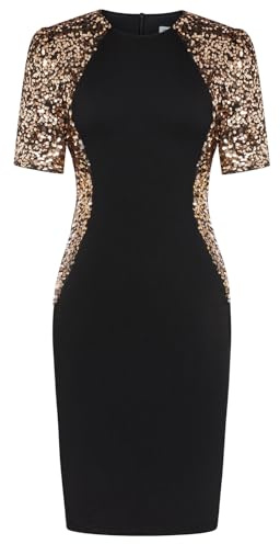 Abiti da Donna Abito sexy con paillettes oro Nero Abito sexy aderente a maniche corte XXL da Donna