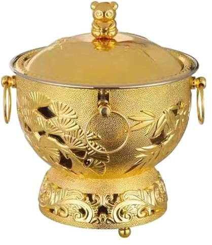 TraditionalChinese copper hot pot, Mini Copper Hot Pot Stainless Steel Shabu Shabu Pot Alcohol Hotpot Cooking Pot Cookware Single Chafing Dishes(Gold)