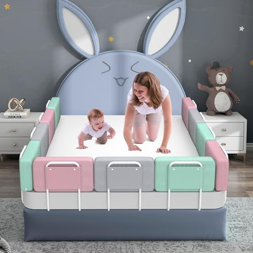 Kidsbuddy 50CM Rausfallschutz Bett，Bettgitter Rausfallschutz，Bettschutzgitter für Kinder,Höhenverstellbar,Einfache Montage,Babybettgitter Kinderbettgitter für Kinder mit Verstärktem Rahmen,1Pcs-Grau