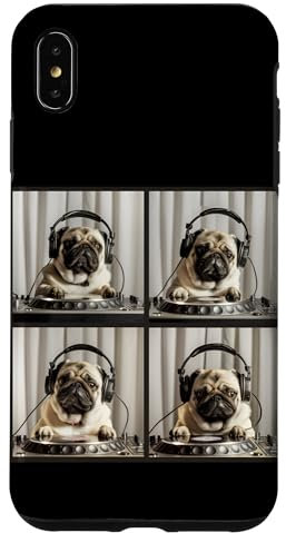 iPhone XS Max DJ Pug On Decks Turntables EDM Music Dog With Headphones Case