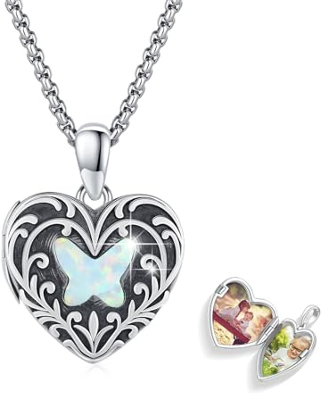 REDSUN Collana con medaglione a forma di cuore, in argento sterling 925, con farfalla, con cristalli, blu/rosa/rosso rosa, amuleto per donne, foto personalizzate, regalo per fidanzate, mogli, mamma