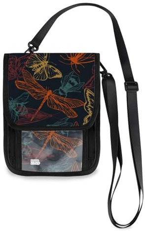 Mnsruu Cartera de viaje retro con diseño de abeja, mariposa, libélula, para pasaporte, tarjetas de crédito, gadgets, bolsa unisex cruzada, cartera de viaje con correa ajustable, #01, Talla única, moda