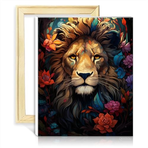 Ölgemälde-Set, Malen nach Zahlen, Löwe, DIY, Ölgemälde, Zahlenmalerei, Anti-Stress-Spielzeug, ohne Rahmen (60 x 75 cm)