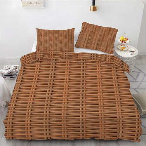 EXSANLIEAY Bambusmatte BettwäSche 220x240 Flechten BettwäSche-Sets Weich & Bügelfrei Bettbezüge, 3teilig Microfaser Bettbezug Set mit Reißverschluss - 1 Bettbezügen & 2 Kissenbezügen 80x80
