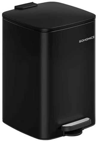 lovewind kitchen Bin, 20L Black Pedal Stainless Steel Trash Can, with Lid and Inner Bucket, Softly Close and Stay Open, Suitable for Kitchen, Bathroom and Living Room