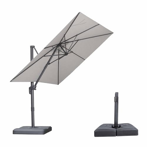 PURPLE LEAF Parasol Déporté 2,5 x 2,5 m avec Pied UPF 50+ Gris Galet | Anti-décoloration, 2x plus durable, Amovible et lavable, Structure en aluminium, Inclinaison 5 positions, Rotation à 360°