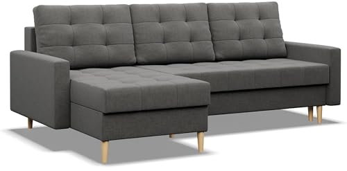 Mebligo - Ecksofa mit Schlaffunktion und Bettkasten Elma, Eckcouch Universelle Seite, Sofa L Form (BxTxH) 223 x 140 x 88 cm, Couch Wohnzimmer, Ecke Sofa, Dunkelgrau (Lux 6)