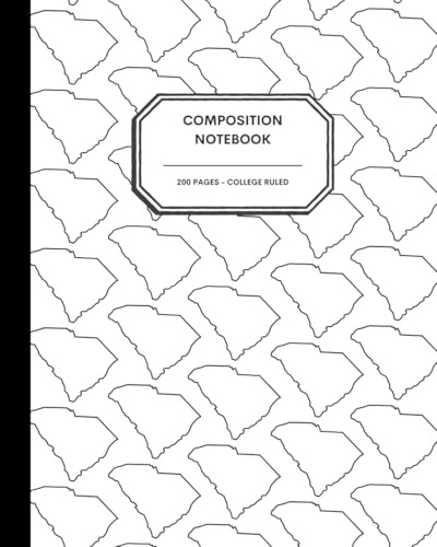8x10 Composition Notebook - 200 College Ruled Pages - South Carolina State Outline Notebook Journal with Clean White Background for Kids, Preteens, Teens and Adults