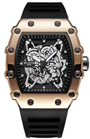 DAXIAOYU Reloj Tonneau moderno con esfera grande de esqueleto hueco para hombre, cuarzo, impermeable, correa de silicona, deportivo, negocios, luminoso