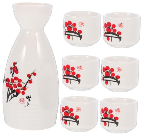 GLEAVI Set Giapponese Per Sakè in Ceramica Bollitore Satinato e 6 Tazze Vintage, Distributore Di Vino Creativo Per Uso Domestico, Hotel e Ristoranti