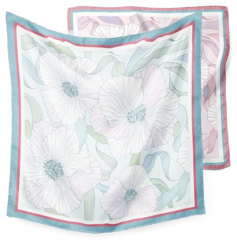 Alster Herz Premium Seidentuch Damen 100% reine Seide – hochwertiges großes Halstuch Damen, 108x108 cm Seidenschal, 20 Momme Qualität doppelseitig bedruckt, Florales Pastellmuster (Blumenmuster)