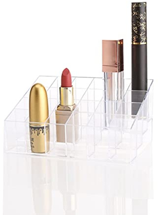 Veemoon Ladder Display Stand Cosmetics Rack 24 Grids Acrylic Makeup Organizer with Sturdy Base for Quick Access and Easy Cleaning Bedroom/Bathroom Storage Container