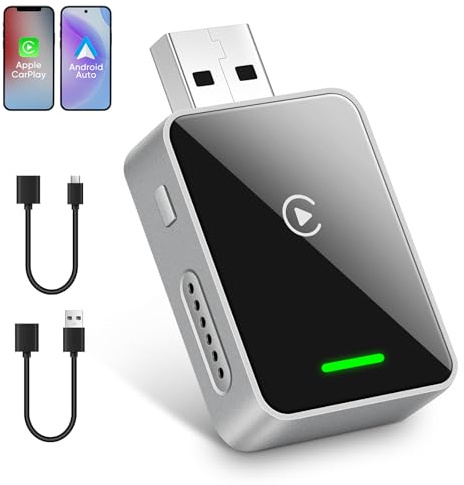 MYPIN Adattatore Wireless 2 in 1 per CarPlay e Android Auto, Converte la Connessione Cablata in Wireless, Compatibile con iPhone e Android, Mini Dimensioni con Cavo di Prolunga USB/Type-C (Nero)