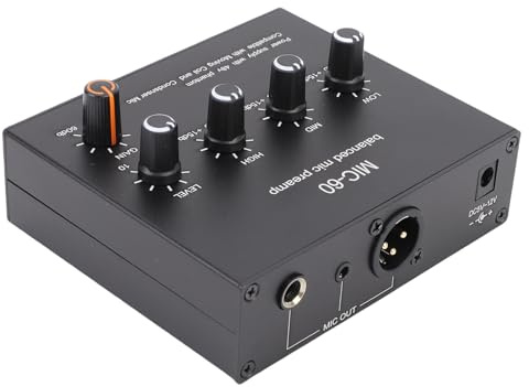 SPYMINNPOO Préampli Microphone, 3,5 Mm 6,5 Mm Xlr INTPUT Sortie 60 DB Gain Condenseur et Préamplificateur de Micro Dynamique avec une Puissance Fantôme de 48 V