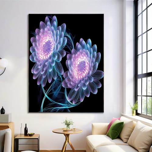 Arte Murale Dalia Fantasy 3D Grande Piante Moderne Hd Pittura Su Tela Poster Stampa Su Tela Viola Chiaro Casa Camera Da Letto Soggiorno Decorazione Parete 70X100Cm Senza Cornice