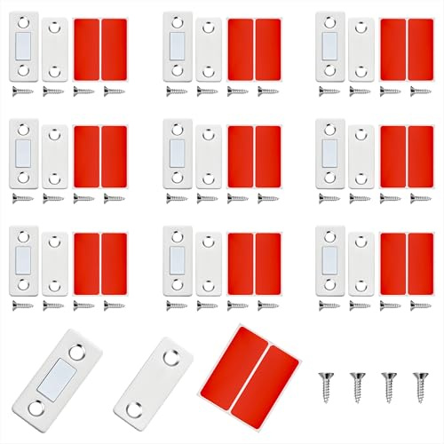 Imanes de Gabinete Ultrafino Cierres Magnéticos para Puerta de Armarios Pestillo Adhesivo Magnético para Puerta con Tornillos para Mueble Cierre Cajones Alacena Clausura 10 Piezas