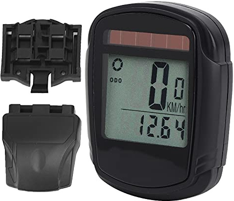 MasYosh Drahtloser Solar-Fahrradcomputer, LCD-Hintergrundbeleuchtung, Tachometer mit Uhr, Stoppuhr, Temperaturalarm, für Mountainbike-, Rennrad- und Outdoor-Aktivitäten