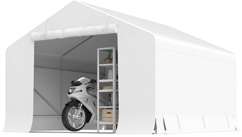 Outsunny Garage Moto per Esterno Portaoggetti 3x3 m Impermeabile con Porta e Prese d'Aria Avvolgibili, Tenda Garage per Biciclette e Attrezzi in Metallo e Tessuto PE, Anti UV, Bianco