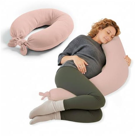 Jané Cojín de Lactancia XXL y Embarazo, Almohada para Dormir y Descanso, Funda 100% Algodón Muselina, Rosa