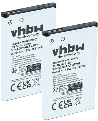vhbw 2X Akku kompatibel mit Nokia 108 Dual SIM | 1100, 1325, 1110, 1101, 1112, 1110i, 1265, 1600 Handy Smartphone Telefon (600 mAh, 3,7 V, Li-Ion)
