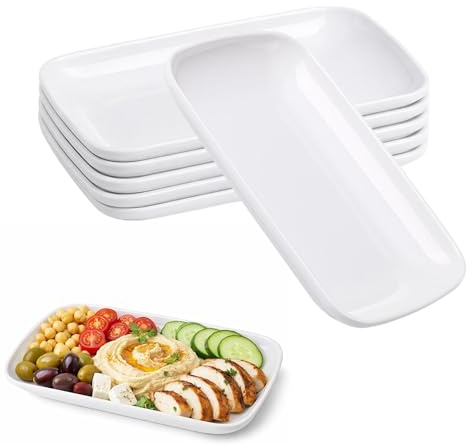 Mechioo Melamine Rectangular Plates 23.8 x 14.8 x 3 cm Food Safe Heat Resistant Smooth Surface Cheung Fun Serving Dishes for Home Cooking Breakfast Shop Restaurant Catering Use 6 Pack