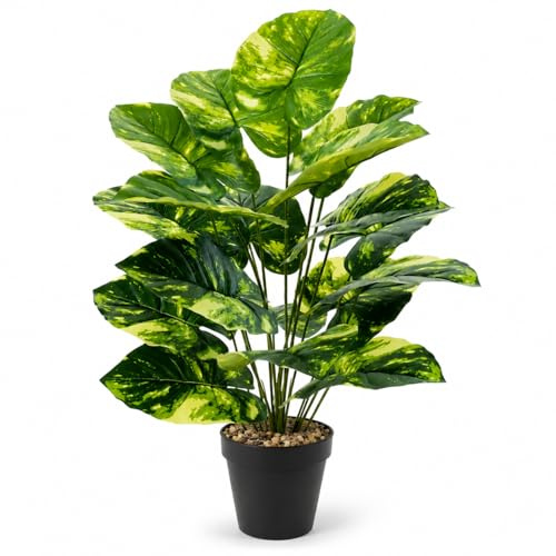 Palma Artificiale in Vaso Piante Finte da Interno ed Esterno, Pianta Finta Tropicale Areca con Foglie Realistiche per Decorare Casa, Ufficio, Giardino e Soggiorno (Pothos Maculato Da 75 Cm)
