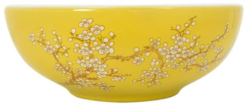 Lavabo da appoggio rotondo, diametro 41 cm, in ceramica, fatto a mano, colore giallo e bianco, per bagno degli ospiti