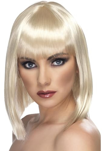 Smiffys Glam Perücke, Blond, Kurz, abgerundet mit Pony Halloween