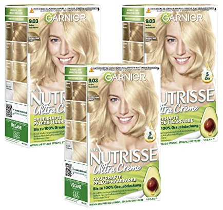 Garnier Intensiv Creme-Coloration, Grauabdeckung, Anti-Austrocknung Für Glänzendes Haar, Mit 3 Nährenden Ã–len, Nutrisse, 9.03 Helles Naturblond, 1er Pack, 3 X 1 Stück