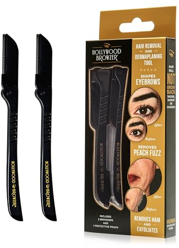 Hollywood Browzer 2er Set Gesichtshaarentferner Rasierer & Dermaplaning Tool für Damen, Augenbrauenrasierer, Peeling & Haarentfernung ohne Schmerzen, mit Schutzhülle (Duo Schwarz)