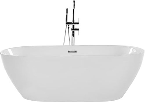 Stilvolle Acryl Badewanne oval freistehend weiß mit Überlauf 170 x 80 cm Nevis