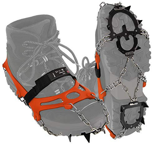 ALPIDEX Grödel Steigeisen für Bergschuhe Schuhkrallen mit Manganstahlspikes 12 Zähne Schuhgröße 35-47 Crampons Klettern Bergsteigen Trekkking Winter Outdoor Schuhspikes, Größe:S, Farbe:orange