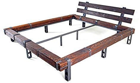 CHYRKA® Massivholzbett Balkenbett Bett Doppelbett Massivholz LEMBERG Loft Vintage Industrie Design Handmade Holz Metall (Natur, 180 x 200 cm)