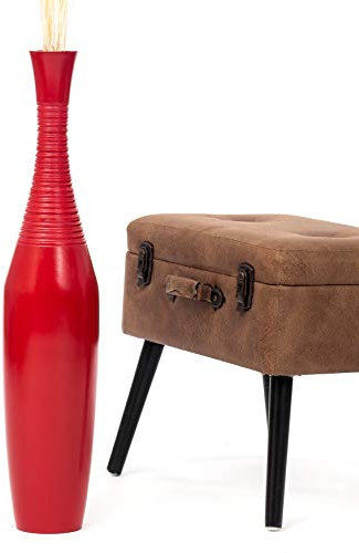 Leewadee Grand Vase A Poser Au Sol pour Branches Décoratives De Pampa, Vase en Bois De Manguier, 65 cm, Rouge