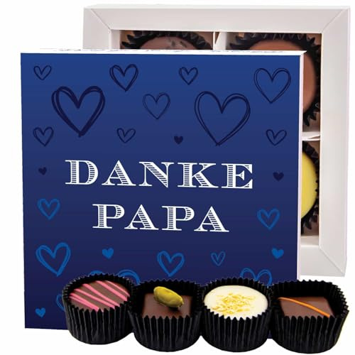 Hallingers - 9 bombones, hechos a mano, con/sin alcohol (108 g) – Blue Hearts (caja de flores) – para el día de la madre y el día del padre – Parent 4 Pralinen in der Box