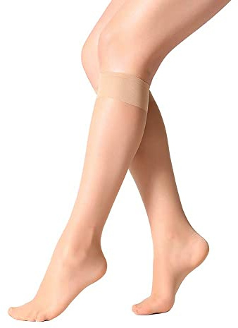 MANZI 12 Paar Damen Nylon Kniestrümpfe Ultra-Soft 15 DEN,Schwarz,Hautfarben | Feinstrümpfe damen,Seidenfein Transparent Feinkniestrümpfe Damen,Komfortbund