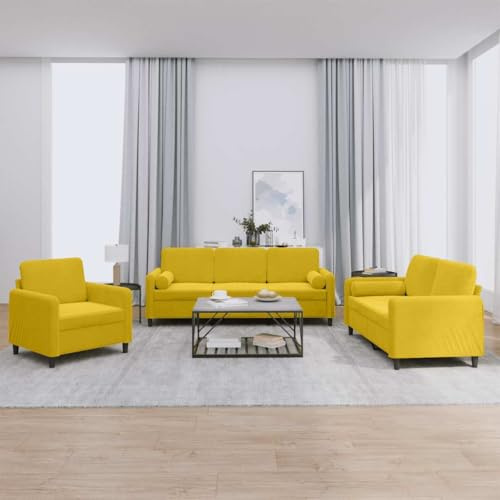 Owoxanthellate 3-TLG. Samt Sofagarnitur Gelb 78x77x80 cm Sessel 2-Sitzer 3-Sitzer Couchgarnitur mit Kissen Modernes Design Robust für Wohnzimmer Büro Schlafzimmer