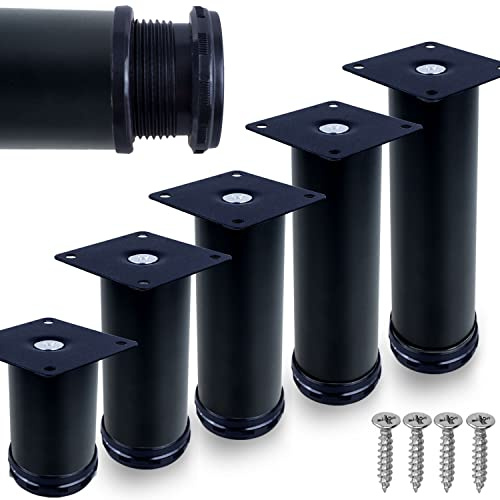 Stahlia 4er Set Möbelfüße Sofafuß Möbelbeine| SCHWARZ MATT | Höhe 15 cm |Ø 50 mm|Massive Ausführung|Sofa Bett Schrank Couch