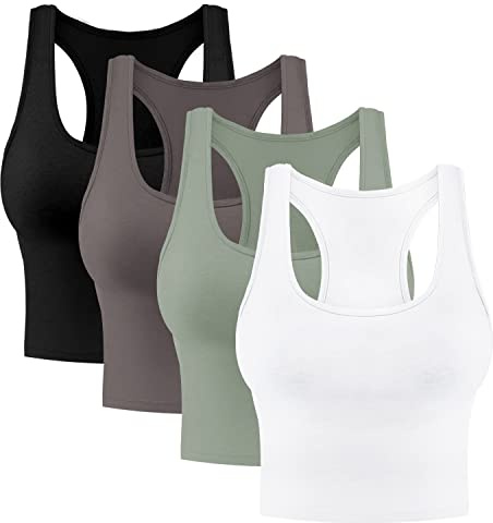 4 Pieces Women's Crop Tops Cotton Basic Tank Tops Racerback Sleeveless Sports Workout Crop Tank Tops