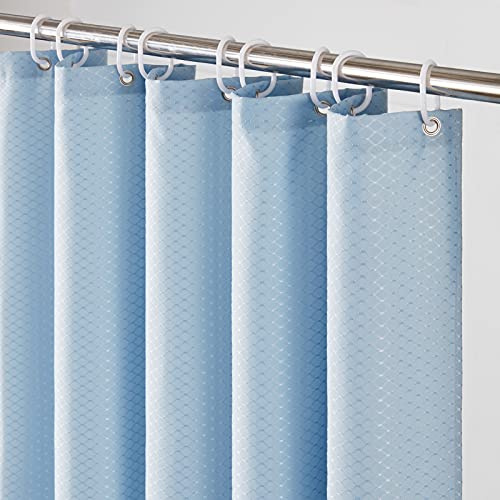 Furlinic Schmaler Duschvorhang für Dusche und Badewanne Schwerer Badvorhang Textil aus Polyester Stoff Schimmelresistent Wasserabweisend Waschbar Waffel Blau&Grau 150x180 mit 10 Duschringen.