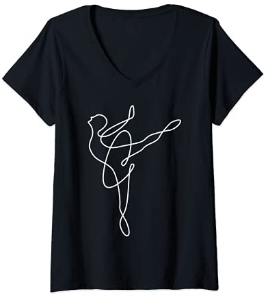 Femme Ballerine Danse Ballet Figure Lineart Sport Hobby T-Shirt avec Col en V
