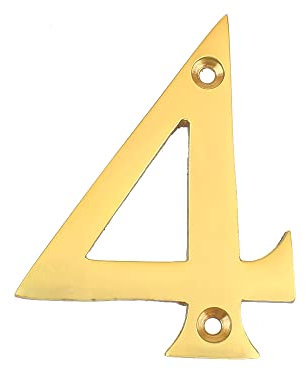 Nutfield Hardware 3 Inch / 75mm House Numbers Polished Brass Door Numbers Screw Fixed Mailbox Office Hotel House Door Number 4 with Mounting Screws for Walls, Doors, and Gates